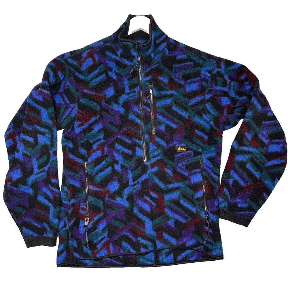 REI Polartec Fleece Jacket M Geometric Full Zip Gorpcore Vintage 90s